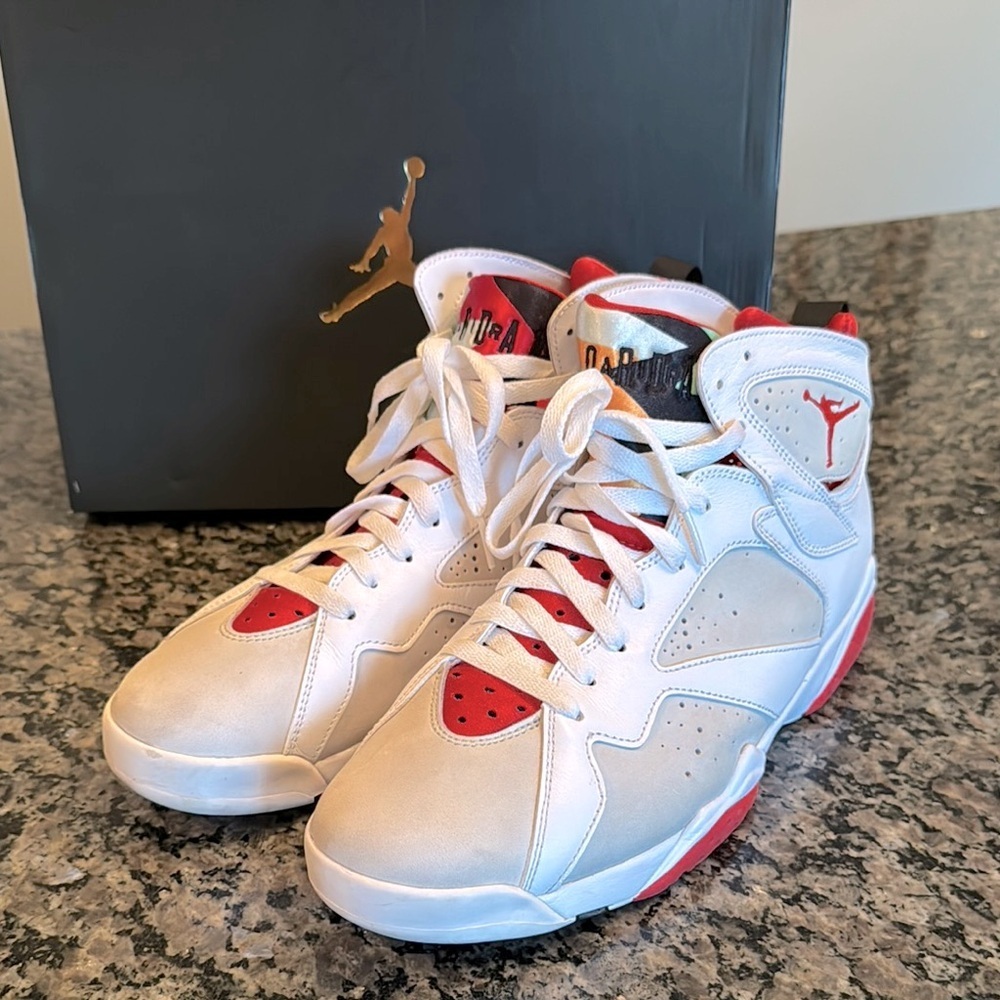 Air Jordan 7 Retro White and Red Sneakers EUC 10.5